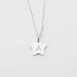 Sale HappyBulle Pendentif personnalisé initiale médaille gravée argent étoile 12 mm Argent rhodié 925