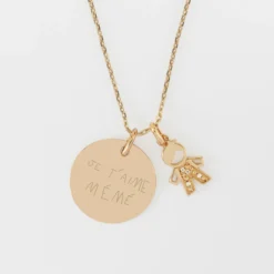 Sale HappyBulle Pendentif personnalisé médaille gravée plaqué or 19 mm et breloque petit garçon scintillant 12 mm Plaqué or 18k