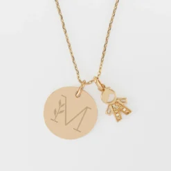 Sale HappyBulle Pendentif personnalisé médaille gravée plaqué or 19 mm et breloque petit garçon scintillant 12 mm Plaqué or 18k