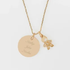 Sale HappyBulle Pendentif personnalisé médaille gravée plaqué or 19 mm et breloque petit garçon scintillant 12 mm Plaqué or 18k