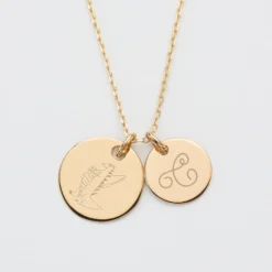 Outlet HappyBulle Pendentif personnalisé 2 médailles gravées plaqué or 19 mm et 15 mm Plaqué or 18k