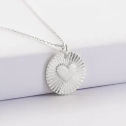 Best HappyBulle Pendentif personnalisé médaille soleil coeur bombé gravée argent 19 mm Argent rhodié 925