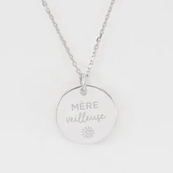 Best HappyBulle Pendentif personnalisé médaille soleil coeur bombé gravée argent 19 mm Argent rhodié 925