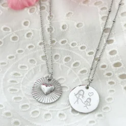 Best HappyBulle Pendentif personnalisé médaille soleil coeur bombé gravée argent 19 mm Argent rhodié 925
