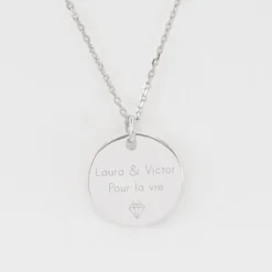 Best HappyBulle Pendentif personnalisé médaille soleil coeur bombé gravée argent 19 mm Argent rhodié 925
