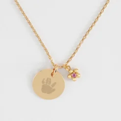 Online HappyBulle Pendentif personnalisé médaille gravée plaqué or 15 mm et breloque fleur zircon plaqué or 8 mm