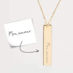 Clearance HappyBulle Pendentif personnalisé médaille gravée plaqué or plaque 40x8 mm - édition spéciale "Manuscrit" Plaqué or 18k