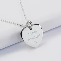 Best HappyBulle Pendentif personnalisé médaille gravée argent coeur bombé 21x20 mm Argent rhodié 925