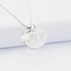 Outlet HappyBulle Pendentif personnalisé médaille gravée argent 19 mm et breloque nacre 10 mm Argent rhodié 925