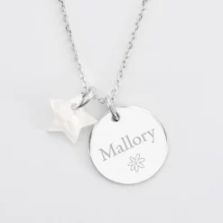 Outlet HappyBulle Pendentif personnalisé médaille gravée argent 19 mm et breloque nacre 10 mm Argent rhodié 925