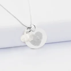 Outlet HappyBulle Pendentif personnalisé médaille gravée argent 19 mm et breloque nacre 10 mm Argent rhodié 925