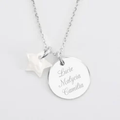 Outlet HappyBulle Pendentif personnalisé médaille gravée argent 19 mm et breloque nacre 10 mm Argent rhodié 925