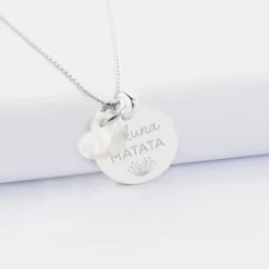 Outlet HappyBulle Pendentif personnalisé médaille gravée argent 19 mm et breloque nacre 10 mm Argent rhodié 925