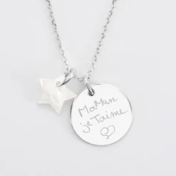 Outlet HappyBulle Pendentif personnalisé médaille gravée argent 19 mm et breloque nacre 10 mm Argent rhodié 925