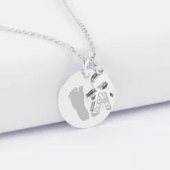 New HappyBulle Pendentif personnalisé médaille gravée argent 19 mm et breloque petit garçon scintillant 12 mm Argent rhodié 925