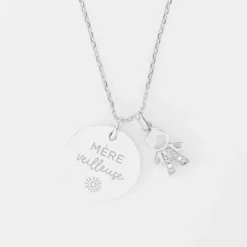 New HappyBulle Pendentif personnalisé médaille gravée argent 19 mm et breloque petit garçon scintillant 12 mm Argent rhodié 925