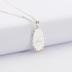 Hot HappyBulle Pendentif personnalisé médaille vintage ovale dentelée gravée argent 20x13 mm - Nos petits imparfaits Argent rhodié 925