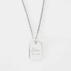 Hot HappyBulle Pendentif personnalisé médaille gravée martelée argent rectangle 17x11 mm - Nos petits imparfaits