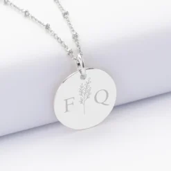Clearance HappyBulle Pendentif personnalisé médaille gravée argent 19 mm - Edition spéciale mariage Initiales Florales Argent rhodié 925