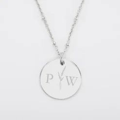 Clearance HappyBulle Pendentif personnalisé médaille gravée argent 19 mm - Edition spéciale mariage Initiales Florales Argent rhodié 925