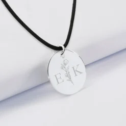 Clearance HappyBulle Pendentif personnalisé médaille gravée argent 19 mm - Edition spéciale mariage Initiales Florales Argent rhodié 925