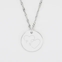 Outlet HappyBulle Pendentif personnalisé médaille gravée argent 19 mm - Edition spéciale mariage Coeur Infini Argent rhodié 925