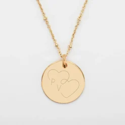 New HappyBulle Pendentif personnalisé médaille gravée plaqué or 19 mm - Edition spéciale mariage Coeur Infini Plaqué or 18k