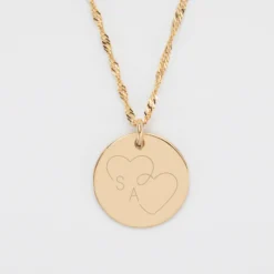 New HappyBulle Pendentif personnalisé médaille gravée plaqué or 19 mm - Edition spéciale mariage Coeur Infini Plaqué or 18k