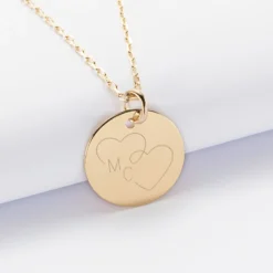 New HappyBulle Pendentif personnalisé médaille gravée plaqué or 19 mm - Edition spéciale mariage Coeur Infini Plaqué or 18k