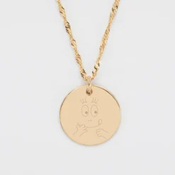 Best HappyBulle Pendentif personnalisé médaille gravée plaqué or 19 mm - x Barbapapa Plaqué or 18k