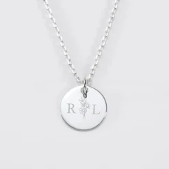 Online HappyBulle Pendentif personnalisé médaille gravée argent 15 mm - Edition spéciale mariage Initiales Florales Argent rhodié 925