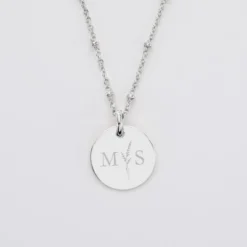 Online HappyBulle Pendentif personnalisé médaille gravée argent 15 mm - Edition spéciale mariage Initiales Florales Argent rhodié 925