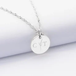 Online HappyBulle Pendentif personnalisé médaille gravée argent 15 mm - Edition spéciale mariage Initiales Florales Argent rhodié 925