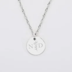 Online HappyBulle Pendentif personnalisé médaille gravée argent 15 mm - Edition spéciale mariage Initiales Florales Argent rhodié 925