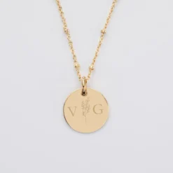 Sale HappyBulle Pendentif personnalisé médaille gravée plaqué or 15 mm - Edition spéciale mariage Initiales Florales Plaqué or 18k