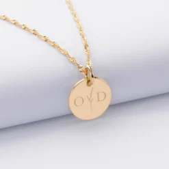 Sale HappyBulle Pendentif personnalisé médaille gravée plaqué or 15 mm - Edition spéciale mariage Initiales Florales Plaqué or 18k