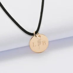 Sale HappyBulle Pendentif personnalisé médaille gravée plaqué or 15 mm - Edition spéciale mariage Initiales Florales Plaqué or 18k