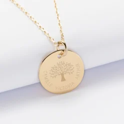 Online HappyBulle Pendentif personnalisé médaille gravée plaqué or 19 mm - Edition spéciale Arbre de Vie Plaqué or 18k