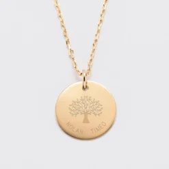 Online HappyBulle Pendentif personnalisé médaille gravée plaqué or 19 mm - Edition spéciale Arbre de Vie Plaqué or 18k