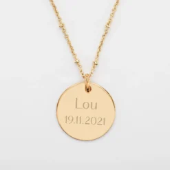 Discount HappyBulle Pendentif personnalisé médaille gravée plaqué or 19 mm Plaqué or 18k