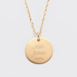 Discount HappyBulle Pendentif personnalisé médaille gravée plaqué or 19 mm Plaqué or 18k