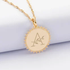 New HappyBulle Pendentif personnalisé médaille soleil gravée plaqué or 20 mm Plaqué or 18k
