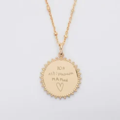 New HappyBulle Pendentif personnalisé médaille soleil gravée plaqué or 20 mm Plaqué or 18k