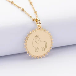 New HappyBulle Pendentif personnalisé médaille soleil gravée plaqué or 20 mm Plaqué or 18k