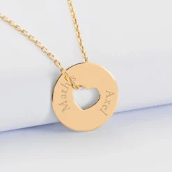 Clearance HappyBulle Pendentif personnalisé médaille gravée plaqué or cible coeur 21 mm Plaqué or 18k