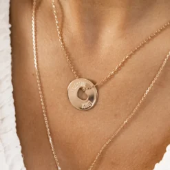 Clearance HappyBulle Pendentif personnalisé médaille gravée plaqué or cible coeur 21 mm Plaqué or 18k