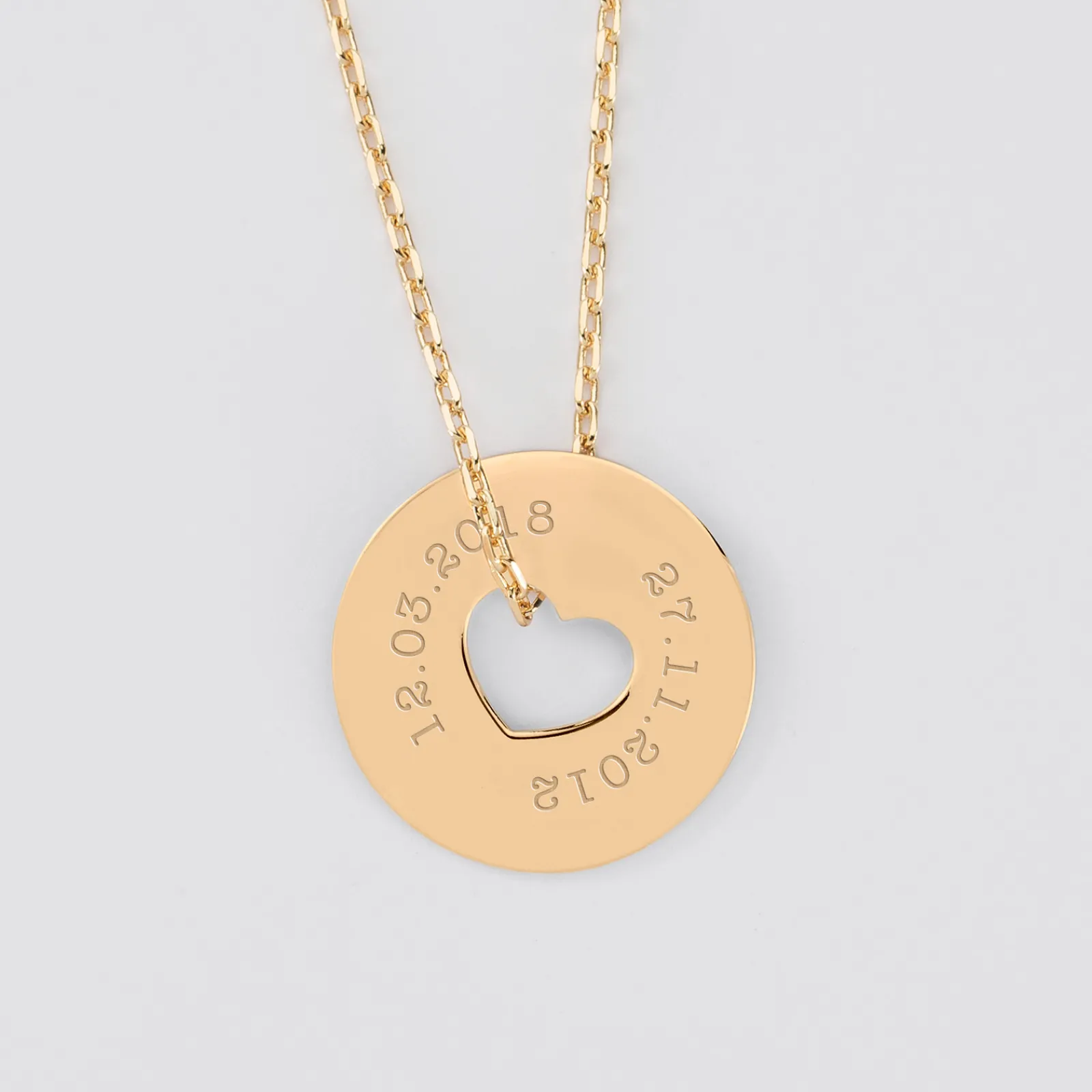 Clearance HappyBulle Pendentif personnalisé médaille gravée plaqué or cible coeur 21 mm Plaqué or 18k