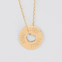Clearance HappyBulle Pendentif personnalisé médaille gravée plaqué or cible coeur 21 mm Plaqué or 18k