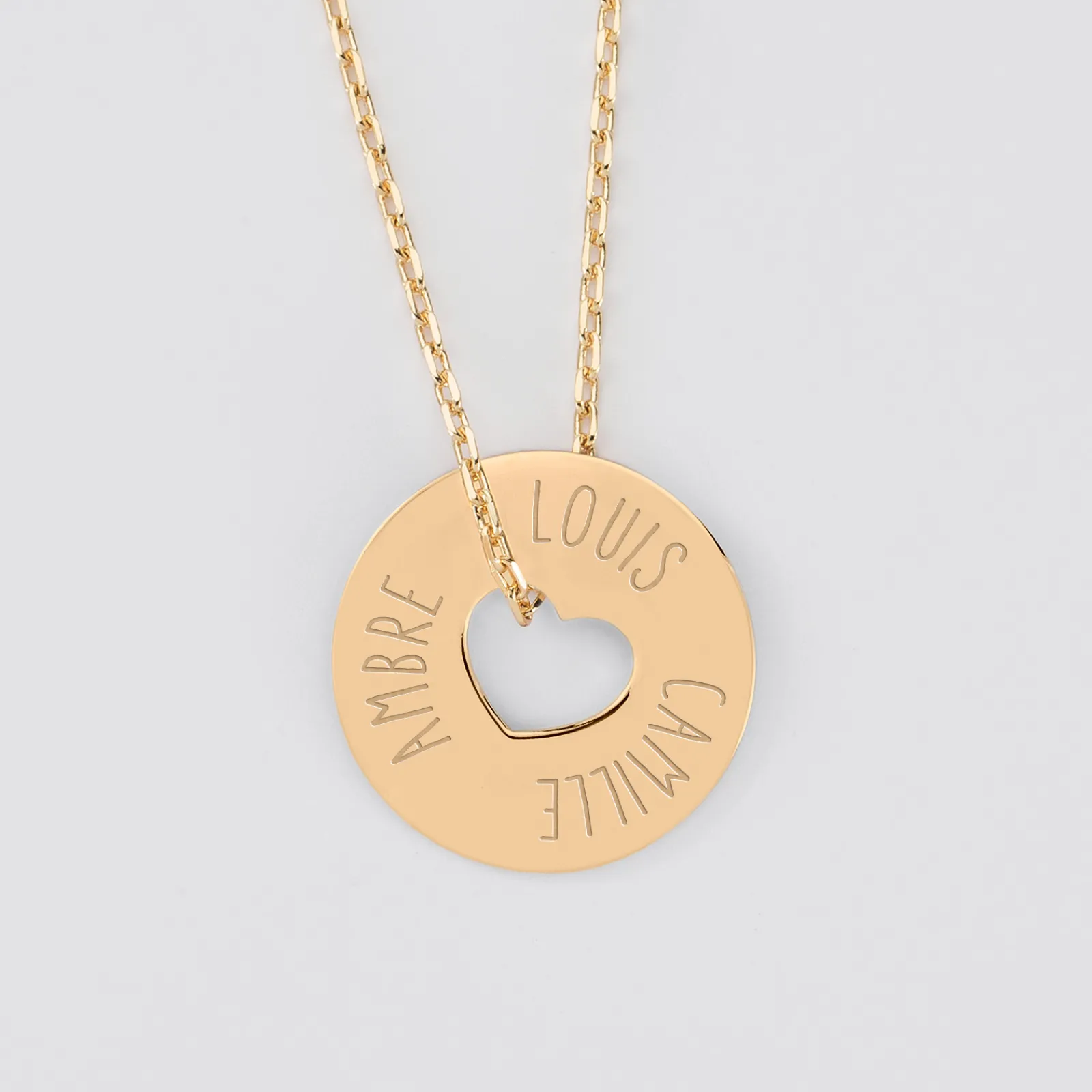 Clearance HappyBulle Pendentif personnalisé médaille gravée plaqué or cible coeur 21 mm Plaqué or 18k