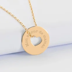 Clearance HappyBulle Pendentif personnalisé médaille gravée plaqué or cible coeur 21 mm Plaqué or 18k